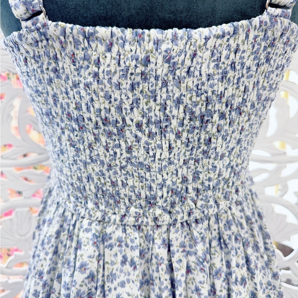 Floral Smocked Blue Dress